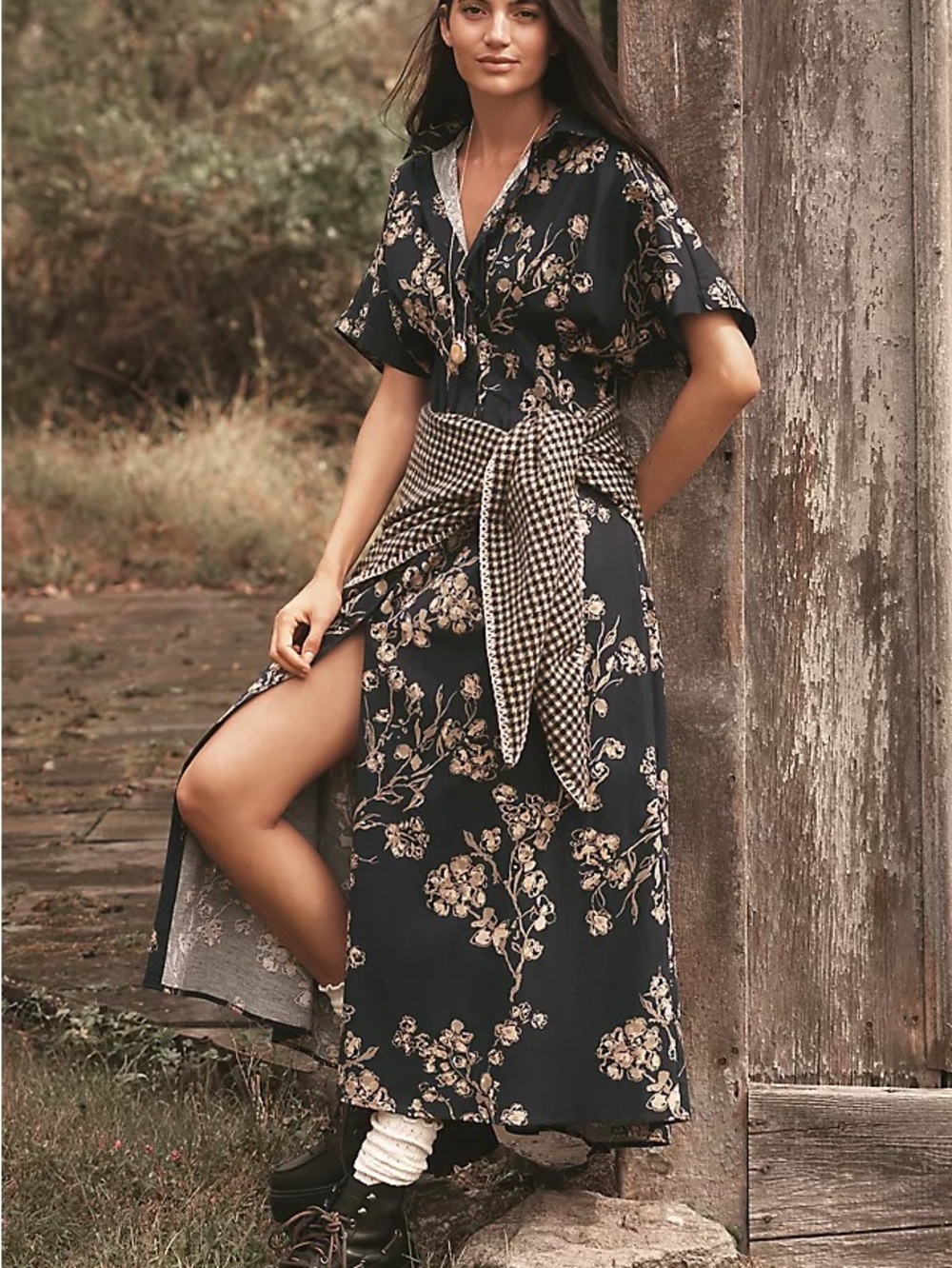 Anthropologie Exquise Tobie Navy Blue Floral Midi Dress